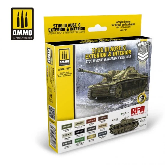 AMMO by Mig Jimenez 7187 Acrylic Paint Set - StuG III Ausf. G Exterior & Interior (12x 17ml)
