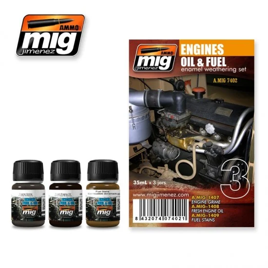 AMMO by Mig Jimenez 7402 Engine Weathering Set (35ml x 3) - Hobby & Model Paints