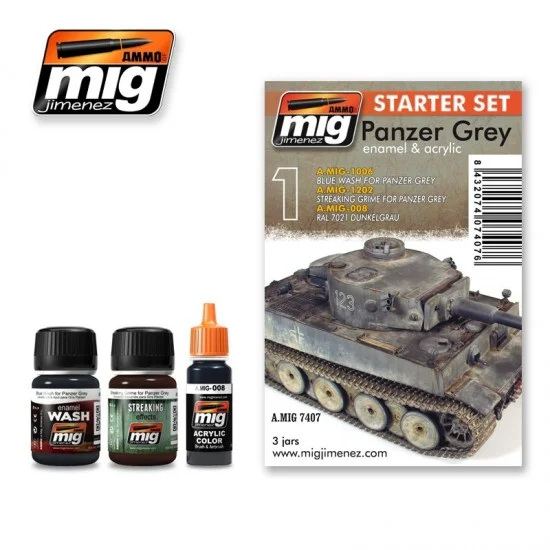 AMMO by Mig Jimenez 7407 Panzer Grey - Starter Weathering Set (35ml x 3)