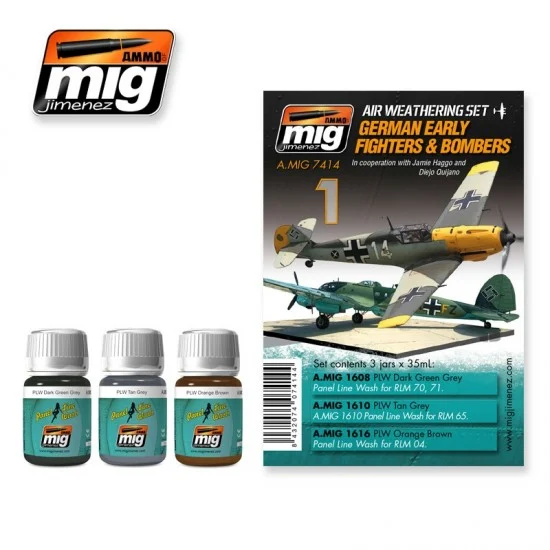 AMMO by Mig Jimenez 7414 Panel Line Wash Set for WWII German Early Fighters and Bombers (35ml x 3) - Hobby & Model Paints
