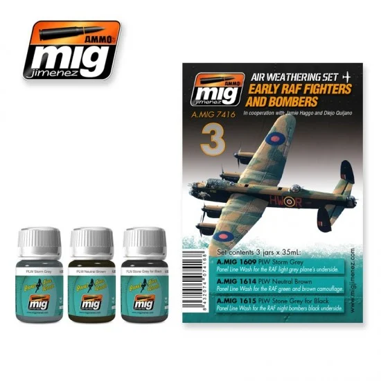 AMMO by Mig Jimenez 7416 Panel Line Wash Set for WWII Early RAF Fighters and Bombers (35ml x 3) - Hobby & Model Paints