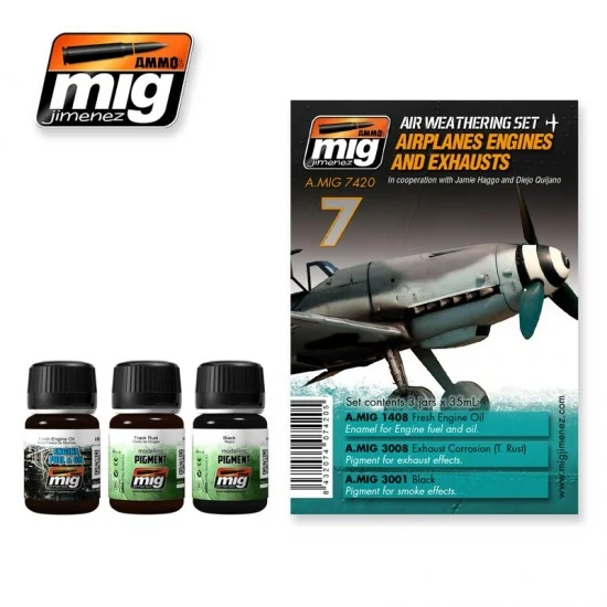 AMMO by Mig Jimenez 7420 Weathering Set for Airplanes Engines and Exhausts (35ml x 3) - Hobby & Model Paints