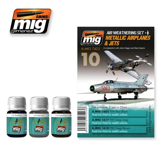 AMMO by Mig Jimenez 7423 Panel Line Wash Set for Metallic Airplanes & Jets (35ml x 3) - Hobby & Model Paints