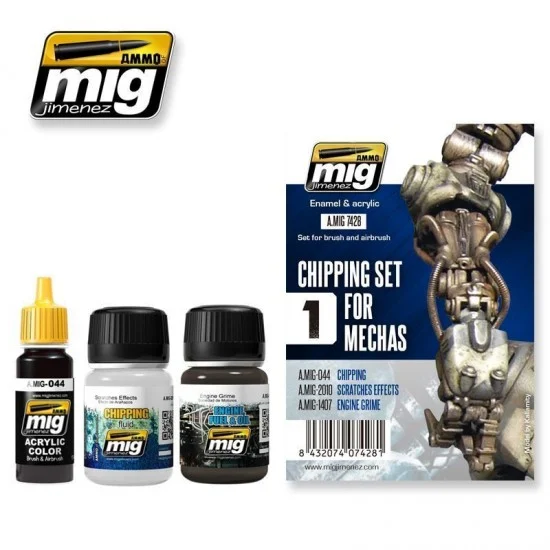 AMMO by Mig Jimenez 7428 Acrylic & Enamel Paint Set - Chipping Effects for Mechas (17mlx1,35mlx2)