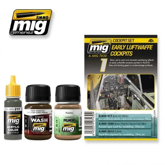 AMMO by Mig Jimenez 7430 Painting & Weathering Set - Early Luftwaffe Cockpits (17ml x 1, 35ml x 2)