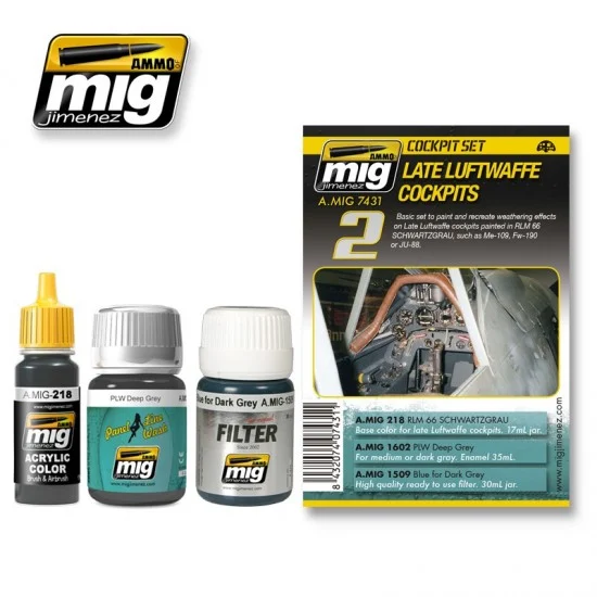AMMO by Mig Jimenez 7431 Painting & Weathering Set - Late Luftwaffe Cockpits (17ml x 1, 30ml x 1, 35ml x 1)