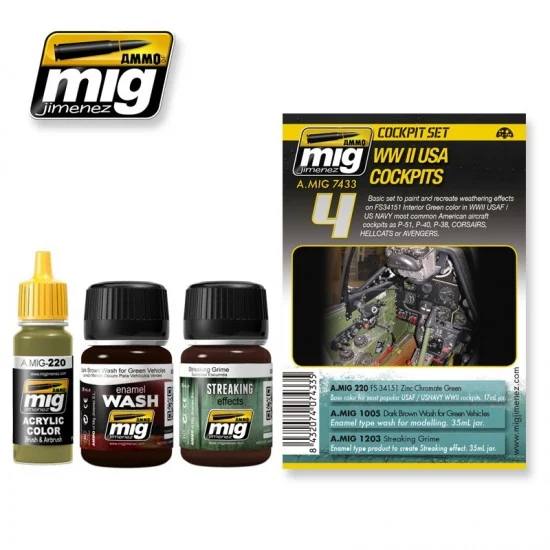 AMMO by Mig Jimenez 7433 Painting & Weathering Set - WWII US Cockpits (17ml x 1, 35ml x 2)