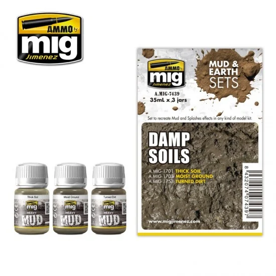 AMMO by Mig Jimenez 7439 Damp Soils Set - Mud and Earth Effect (3 x 35ml)