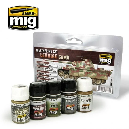 AMMO by Mig Jimenez 7443 German Camouflage Weathering Set (4x 35ml, 1x 30ml) - Hobby & Model Paints