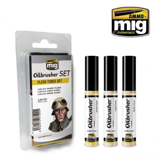 AMMO by Mig Jimenez 7500 Oilbrushers Set - Flesh Tones (3 Oil paints with fine brush applicators)