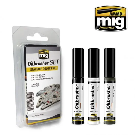 AMMO by Mig Jimenez 7505 Oilbrushers Set - Starship Colours (3 Oil paints with fine brush applicators)