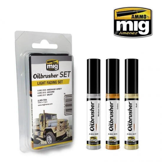 AMMO by Mig Jimenez 7506 Oilbrushers Set - Light Fading (3 Oil paints with fine brush applicators)