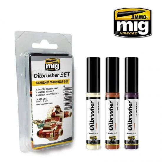 AMMO by Mig Jimenez 7513 Oilbrushers Set - Starship Markings (3 Paints w/Fine Brush Applicators)