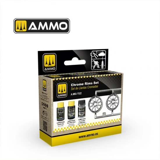 AMMO by Mig Jimenez 7522 Cobra Motor Acrylic Paint set - Chrome Rims (3x 30ml)
