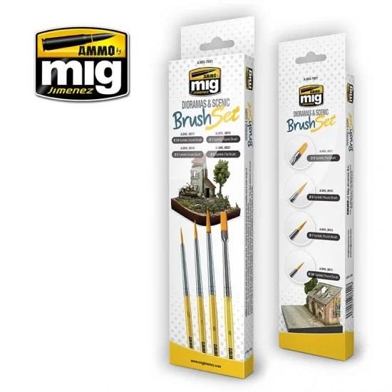 AMMO by Mig Jimenez 7601 Dioramas & Scenic Brush Set (4pcs) - Hobby & Model Paints