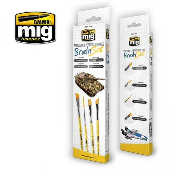 AMMO by Mig Jimenez 7604 Streaking & Vertical Surfaces Brush Set (4pcs) - Hobby & Model Paints