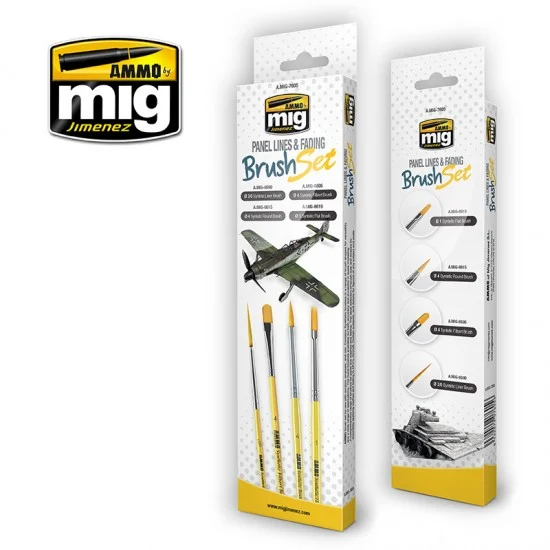 AMMO by Mig Jimenez 7605 Panel Lines & Fading Brush Set (4pcs) - Hobby & Model Paints