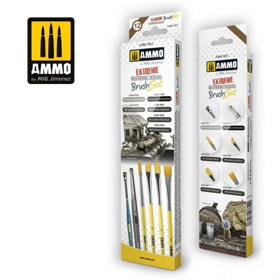 AMMO by Mig Jimenez 7612 Extreme Weathering Diorama Brush Set (6pcs) - Hobby & Model Paints