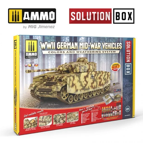 AMMO by Mig Jimenez 7727 Solution Box Vol.21 WWII German Mid-War Vehicles Colours and Weathering System