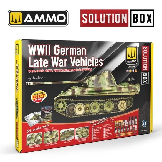 AMMO by Mig Jimenez 7729 Solution Box Vol.23 WWII German Late War Vehicles. Colours, Weathering System - Hobby & Model Paints