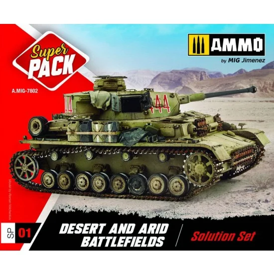 AMMO by Mig Jimenez 7802 [Super Pack] Weathering Solution Set - Desert & Arid Battlefields (3x10ml, 2x17ml, 6x35ml)