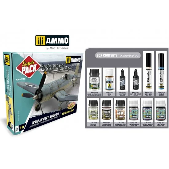 AMMO by Mig Jimenez 7811 [Super Pack] WWII US Navy Aircraft Colours and Weathering System - Hobby & Model Paints