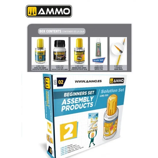 AMMO by Mig Jimenez 7818 Scale Model Beginners Solution Set - Assembly Products (Cement, Putty, Round Brush, Glue)