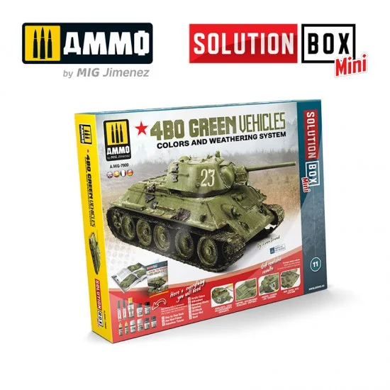 AMMO by Mig Jimenez 7900 Solution Box MINI - 4BO Green Vehicles Colours and Weathering System w/Guide Book