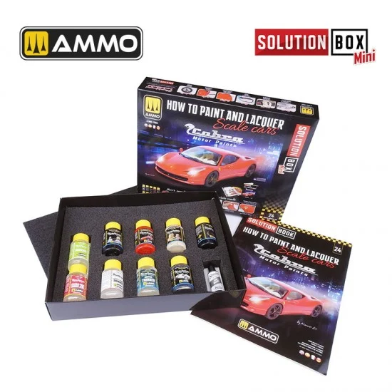 AMMO by Mig Jimenez 7904 Cobra Motor Paints Solution Box Mini Vol.24 How to Paint and Lacquer Scale Cars - Hobby & Model Paints