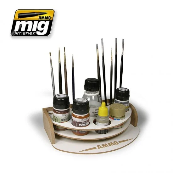 AMMO by Mig Jimenez 8002 Mini Workbench Organizer (for 10 brushes and 6 paint bottles) - Hobby & Model Paints