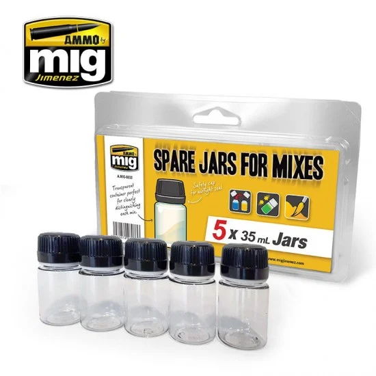 AMMO by Mig Jimenez 8033 Spare Big Jars for Mixing (5 x 35ml empty bottle) - Hobby & Model Paints