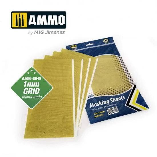 AMMO by Mig Jimenez 8045 Masking Sheets 1mm Grid (5 adhesive sheets, 290x145mm) - Hobby & Model Paints