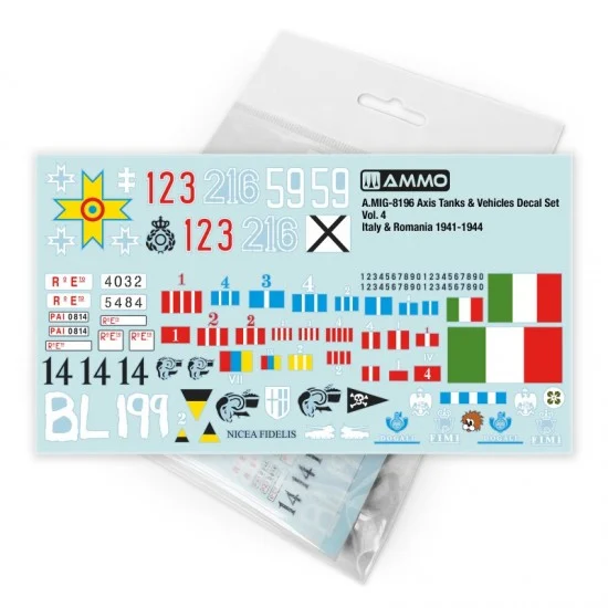 AMMO by Mig Jimenez 8196 1/35 Axis Tanks and Vehicles Decal Set Vol. 4 - Italy and Romania 1941-1944