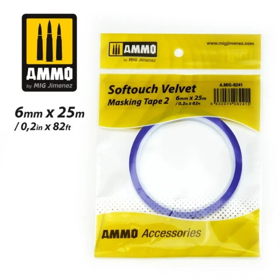 AMMO by Mig Jimenez 8241 Softouch Velvet Masking Tape #2 (6mm x 25m) - Hobby & Model Paints