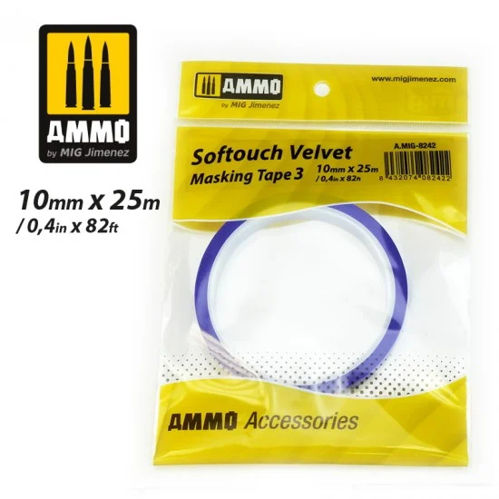 AMMO by Mig Jimenez 8242 Softouch Velvet Masking Tape #3 (10mm x 25m) - Hobby & Model Paints