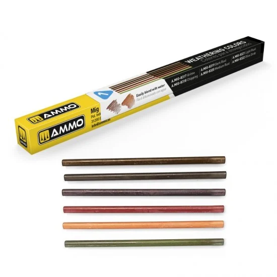 AMMO by Mig Jimenez 8338 LOCK N LOAD - Weathering Colours (6 unsharpened watercolour leads)