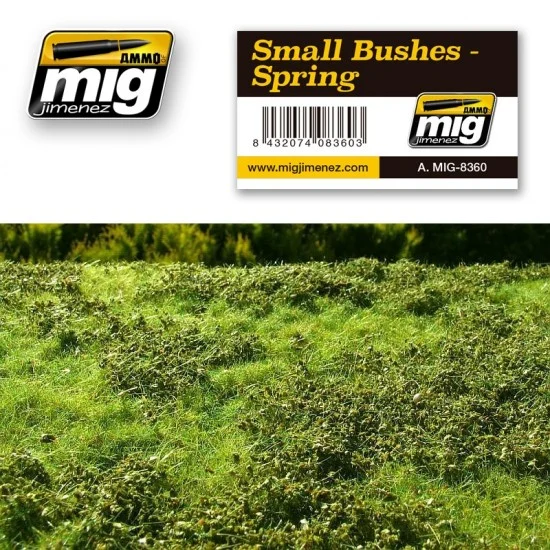 AMMO by Mig Jimenez 8360 Realistic Ground Mat - Small Bushes in Spring (Dimensions: 230 x 130 mm)