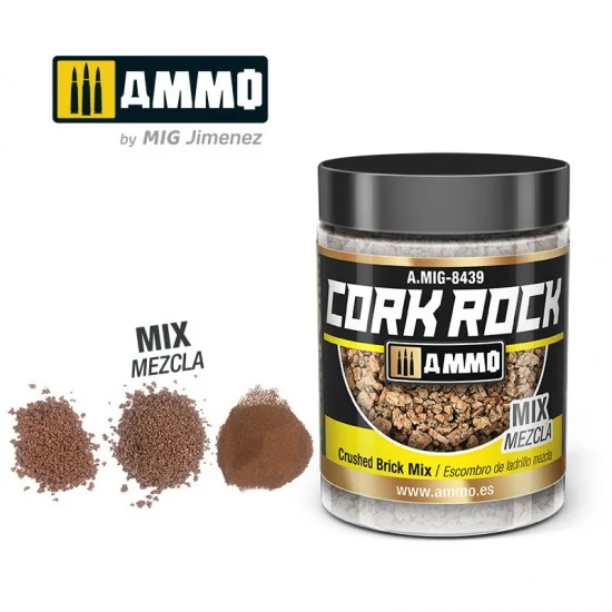 AMMO by Mig Jimenez 8439 Terraform Cork Rock Crushed Brick Mix (synthetic cork in 100ml jar) - Scenics & Diorama