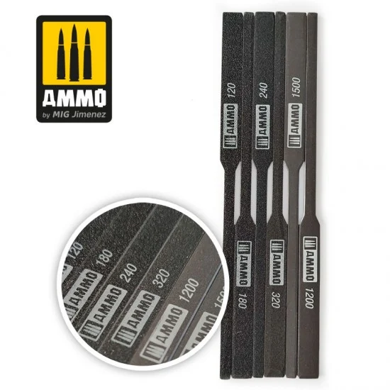 AMMO by Mig Jimenez 8567 Tapered Sanding Sticks (6pcs, grits: 120, 180, 240, 320, 1200, 1500) - Hobby Tools & Supplies