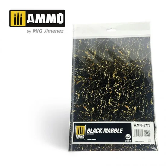 AMMO by Mig Jimenez 8773 Black Marble Sheets (2 Laminated Cardboards) - Scenics & Diorama