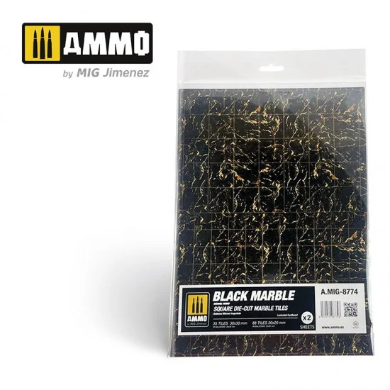 AMMO by Mig Jimenez 8774 Black Square Die-cut Marble Tiles (2 Laminated Cardboards)