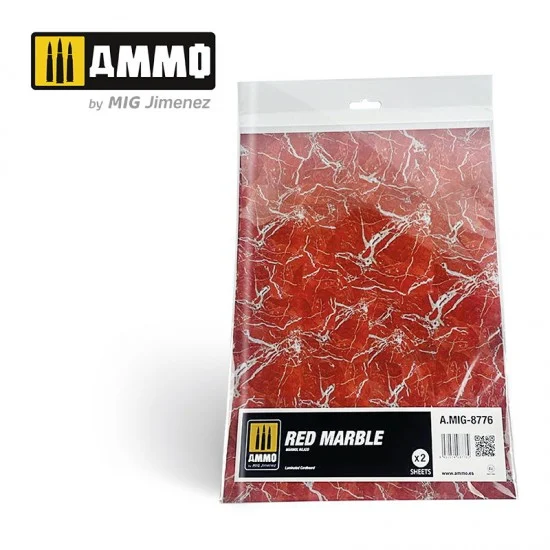 AMMO by Mig Jimenez 8776 Red Marble Sheets (2 Laminated Cardboards) - Scenics & Diorama