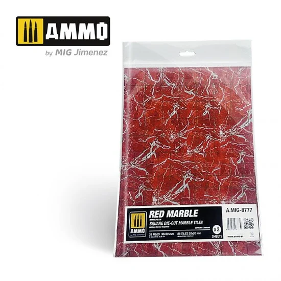 AMMO by Mig Jimenez 8777 Red Square Die-cut Marble Tiles (2 Laminated Cardboards)