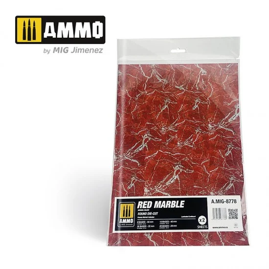 AMMO by Mig Jimenez 8778 Red Round Die-cut Marble Bases for Wargames (2 Laminated Cardboards)