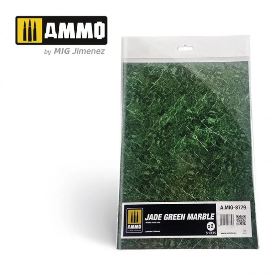 AMMO by Mig Jimenez 8779 Jade Green Marble Sheets (2 Laminated Cardboards) - Scenics & Diorama