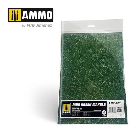 AMMO by Mig Jimenez 8781 Jade Green Round Die-cut Marble Bases for Wargames (2 Laminated Cardboards)