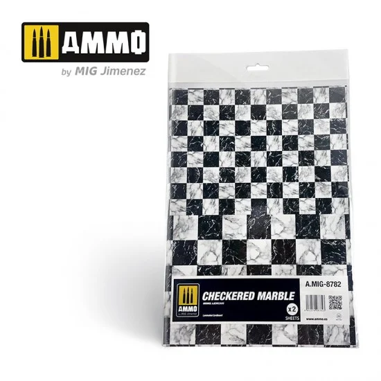 AMMO by Mig Jimenez 8782 Checkered Marble Sheets (2 Laminated Cardboards) - Scenics & Diorama