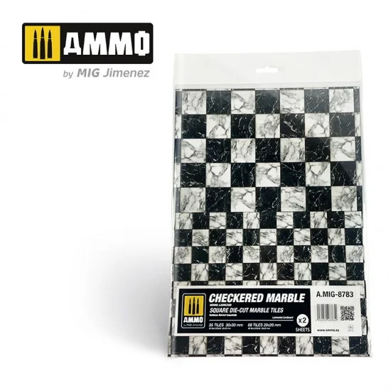 AMMO by Mig Jimenez 8783 Checkered Square Die-cut Marble Tiles (2 Laminated Cardboards)