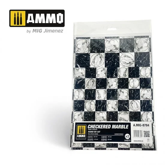 AMMO by Mig Jimenez 8784 Checkered Round Die-cut Marble Bases for Wargames (2 Laminated Cardboards)
