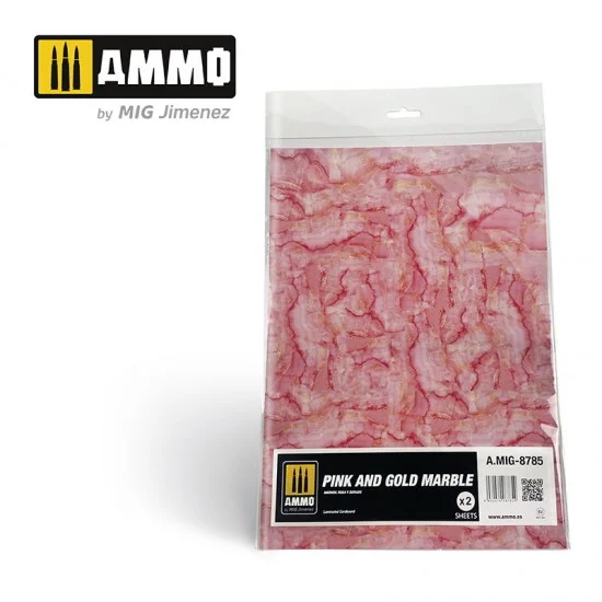 AMMO by Mig Jimenez 8785 Pink and Gold Marble Sheets (2 Laminated Cardboards) - Scenics & Diorama